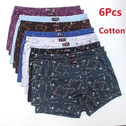6Pcs/Lot Men'S Underwear Boxer Shorts Cotton Plus Size Loose Breathable Mid-Waist Print Sexy Middle-Aged Men'S Shorts ► Photo 1/6