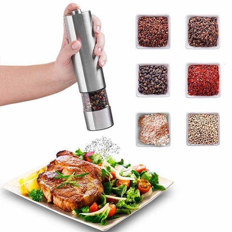 Stainless Steel Portable Electric Pepper Spice Grinder Muller Mill with Light Kitchen Seasoning Grinding Tools ► Photo 1/6