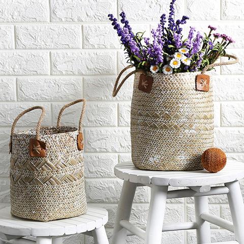Lavender Vase Woven Sundries Storage Baskets Hanging Basket Rattan Babysbreath Potted Flowerpot Home Laundry Basket with Handle ► Photo 1/6