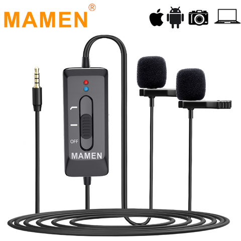MAMEN KM-D2/KM-D2 Pro 3.5mm Lavalier Microphone Professional Mic With Dual Microphone For Smartphone Camera Recording Microphone ► Photo 1/6