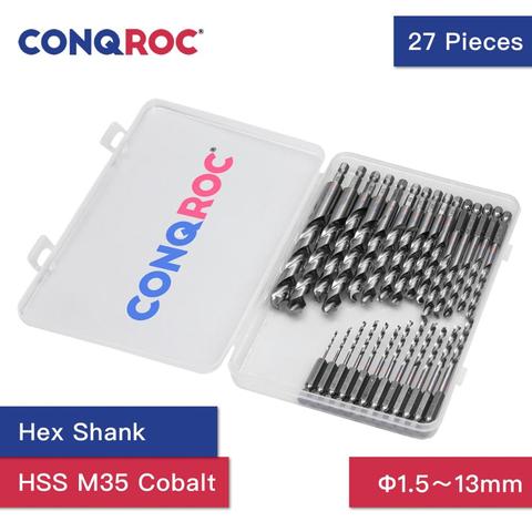 27 Pieces HSS M35 Cobalt Twist Drill Bits Set Hex Shank 1.5~13mm Drill Bits Kit with Case ► Photo 1/6
