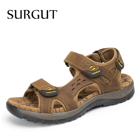 SURGUT Hot Sale New Fashion Summer Leisure Beach Men Shoes High Quality Leather Sandals The Big Yards Men's Sandals Size 38-48 ► Photo 1/6