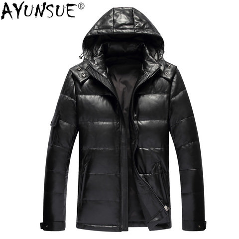 AYUNSUE Men Clothing Men's Winter Down Jacket Real Sheepskin Leather Jackets Hooded Thick Coat 2022 Mens Clothing Jaqueta LXR376 ► Photo 1/6