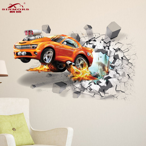 Creative 3D Hummers Super Off-road Vehicle Wall Stickers Broken Wall Poster Wall Art Car Decal Kids Room Decor Boys Favors ► Photo 1/6