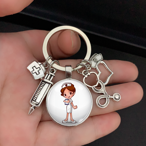 New/high quality 1 piece nurse medical syringe stethoscope image keychain glass cabochon and glass dome key ring pendant gift. ► Photo 1/6