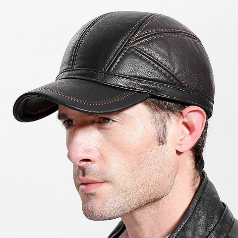 New Fashion High Quality Fall Winter Men Faux Leather Hat Cap Casual Moto Snapback Hat Men's Baseball Cap Wholesale ► Photo 1/6