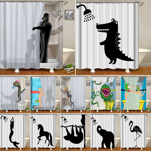 Funny Lovely Dinosaur Elephant Shower Curtain Cute Animal Take Bath Bathroom Curtain with 12 Hooks Home Decor, 4 Size ► Photo 1/6
