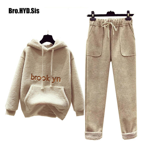 Warm Womens Tracksuits Hooded Sweatshirts 2022 Autumn Winter Fleece Hoodie Tops and Pants Letter Print Jackets ► Photo 1/6