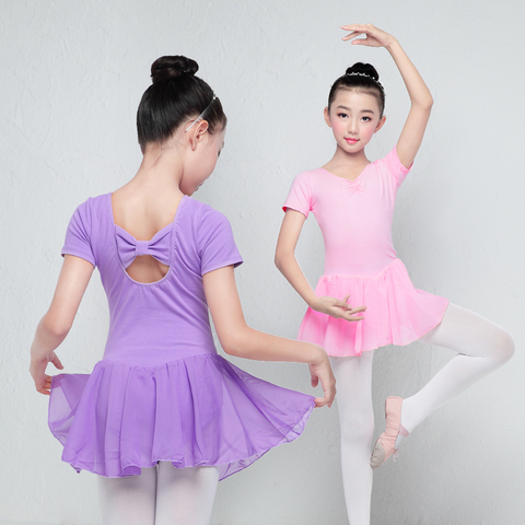 Children Long/Short Sleeve Ballet Leotard Girls Kids Cotton Dance Training Dress Chiffon Skirted Leotard ► Photo 1/6
