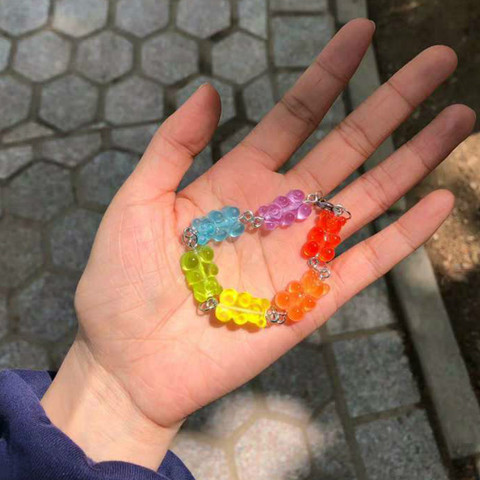 Cartoon Rainbow Candy Bear Ins Colored Gummy Candy Woman Bear Bounce Di Hip Hop Jelly Color Bracelet Girl Bracelet Gift ► Photo 1/6