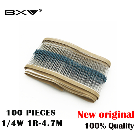 100PCS 1/4W 1R~22M 1% Metal film resistor 100R 220R 1K 1.5K 2.2K  4.7K 10K 22K 47K 100K 100 220 1K5 2K2  4K7 ohm resistance BXV ► Photo 1/2