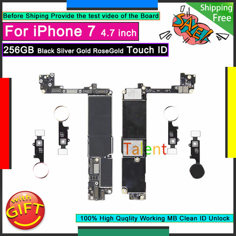 For IPhone 7 Motherboard 256GB Black Silver Gold RoseGold Touch ID Home Button Unlock Original Mainboard Good Tested Logic Board ► Photo 1/6