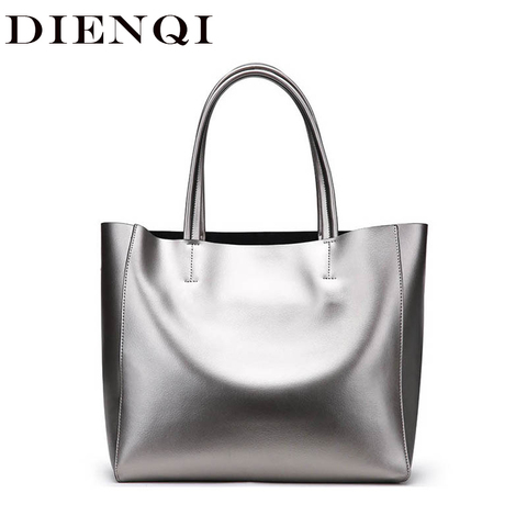 DIENQI Brand Women Genuine Leather Bags Silver Large Female Shoulder Bags Big Ladies Purses And Handbags Designer Tote Bags 2022 ► Photo 1/6