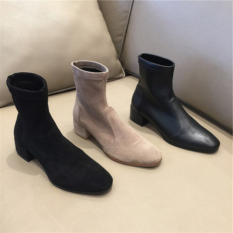 Women Ankle Boots plus size 22-26.5 cm length Fashion Shoes Thick heeled cashmere booties Sheepskin insole + lining boots women ► Photo 1/6