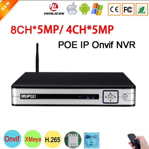 Silver Panel Max 8TB SATA Hi3536D Xmeye Audio H.265+ 5MP 8CH 8 Channel 4CH Face Detection 48V POE Onvif WIFI CCTV DVR NVR ► Photo 1/6