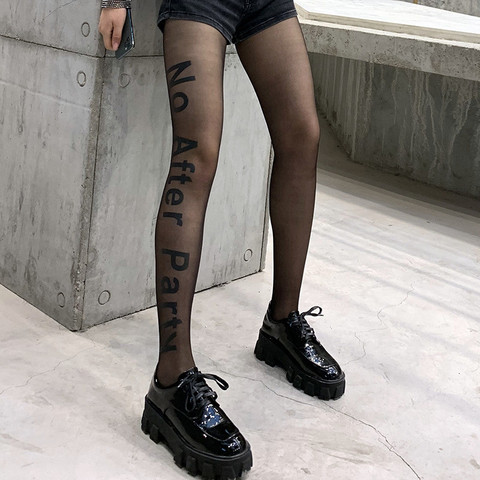 DOIAESKV Fashion Sexy Women Pantyhose Printed Black Letter Dance Stockings Female Hosiery Mesh FishNet Tattoo Patterned Tights ► Photo 1/6