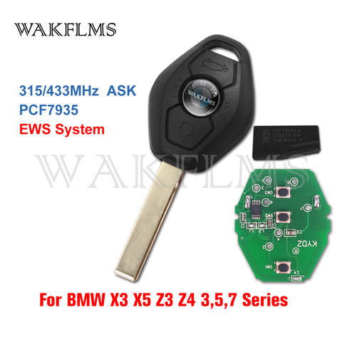 3Btns PCF7935 44 Chip 315/433MHZ Car Remote Key for BMW EWS X3 X5 Z3 Z4 1/3/5/7 Series 330 330i 2004 Keyless Entry Transmitter ► Photo 1/3