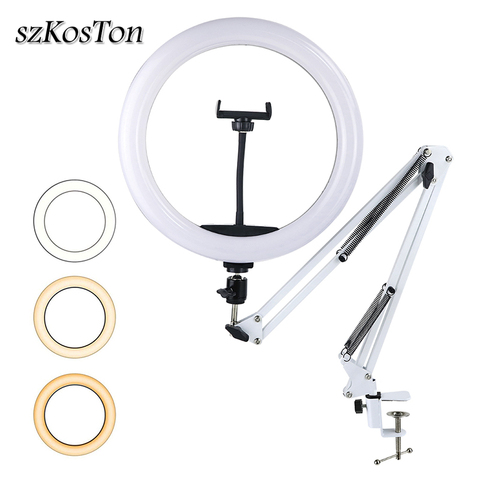 Profissional LED Selfie Ring Light Camera Phone USB ring lamp Photography Light With Long Arm Holder Stand For Youtube Tiktok ► Photo 1/6