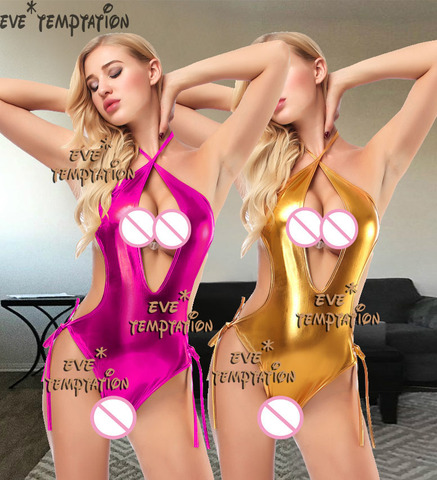 Sexy PVC Underwear  hot erotic dance Babydolls Lingerie Stripper Sleepwear chain decoration underwear notte Intimo Lenceria W061 ► Photo 1/6
