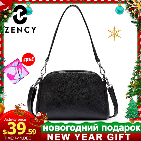 Zency 100% Genuine Leather Fashion Women Shoulder Bag White Shell Bags Two Zippers Closing Elegant Crossbody Purse Black ► Photo 1/6