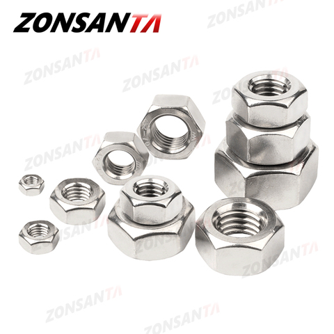 ZONSANTA Metric 304 Stainless Steel Hex Hexagon Nut DIN934 M1 M1.2 M1.4 M1.6 M2 M2.5 M3 M4 M5 M6 M8 M10 M12 M16 M20 Screw Nuts ► Photo 1/6
