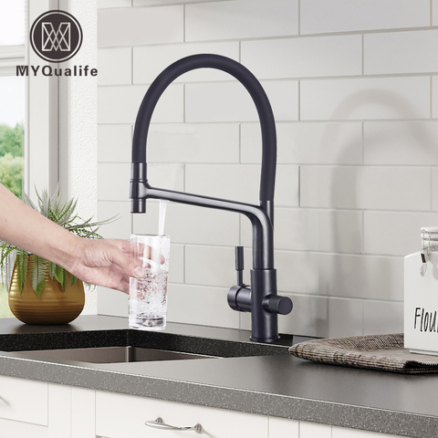 Matte Black Kitchen Sink Faucet Tap Pure Water Filter Mixer Crane Dual Handles Purification Kitchen Hot and Cold Faucet ► Photo 1/6