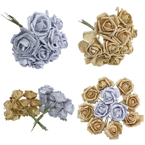 6cm New Glitter Foam Rose Artificial Flower Bridal Bouquet Wedding Decoration Party Cake Gift Box Decorative Fake Flower Wreath ► Photo 1/6