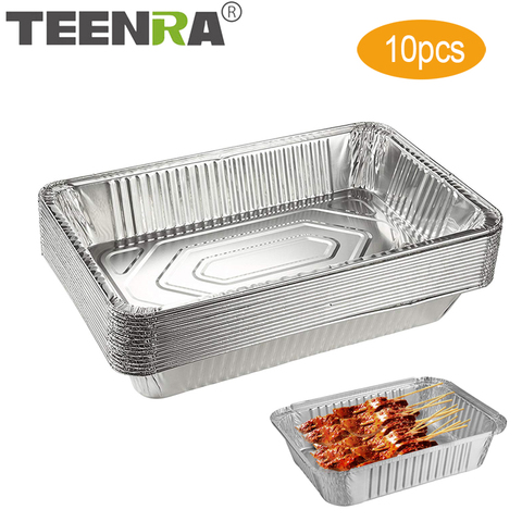 TEENRA 10Pcs Disposable BBQ Drip Pan Non-stick Aluminium Foil Box Heat-resistant BBQ Tin Tray Camping BBQ Tools ► Photo 1/6