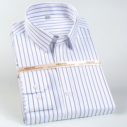 Men's Classic Long Sleeve Non-Iron Striped Shirts Casual Standard-fit Formal Business Work Social 100% Cotton Basic Dress Shirt ► Photo 1/6