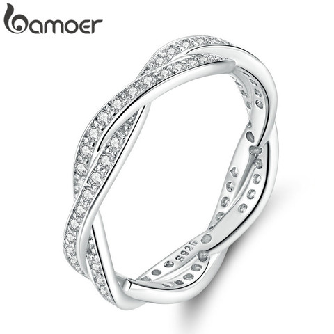 [Coupon $15 OFF $3] bamoer 3 STYLE BRAIDED PAVE LEAVES My Princess Queen Crown SILVER Color RING Stackable Ring PA7222 ► Photo 1/5