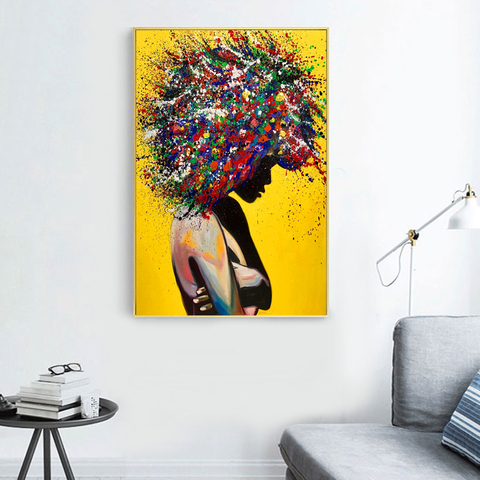 Colorful Afro Girl Art, Wall Art, Black History Celebration | Canvas Print