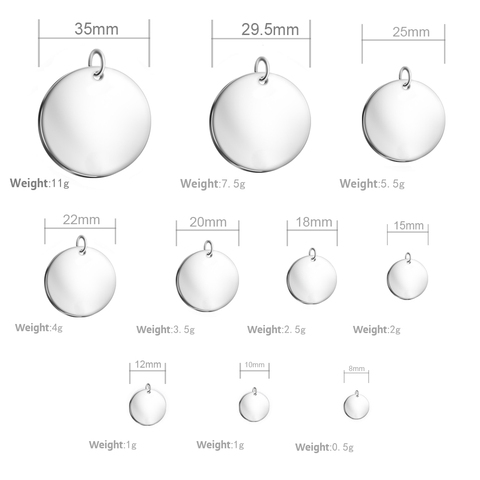 MYLONGINGCHARM 50pcs Mirror Polished Blank Charm, Round Tag in different Sizes Stainless steel Blank Bracelet Charm Keychain Tag ► Photo 1/5