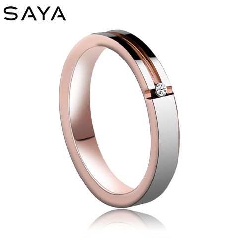 Wedding Ring, Rose Gold Plating Tungsten Rings CZ Stone Inlay Confort Fit Band, Free Shipping,  Customized ► Photo 1/6