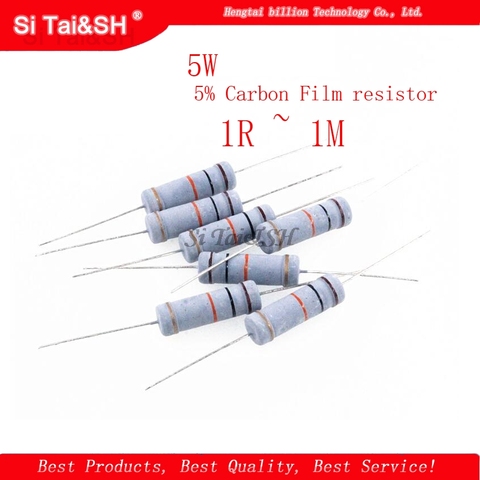 10pcs 5W 5% Carbon Film resistor 1R ~ 1M 2.2R 10R 22R 47R 51R 100R 150R 470R 1K 4.7K 10K 47K 1 2.2 10 22 47 51 100 150 470 ohm ► Photo 1/1