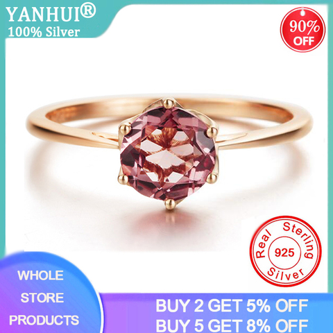 YANHUI Real 925 Sterling Silver Ring Red Topaz Rings For Women Zircon Gemstone Engagement Rings Silver 925 Jewelry Anillos Mujer ► Photo 1/6