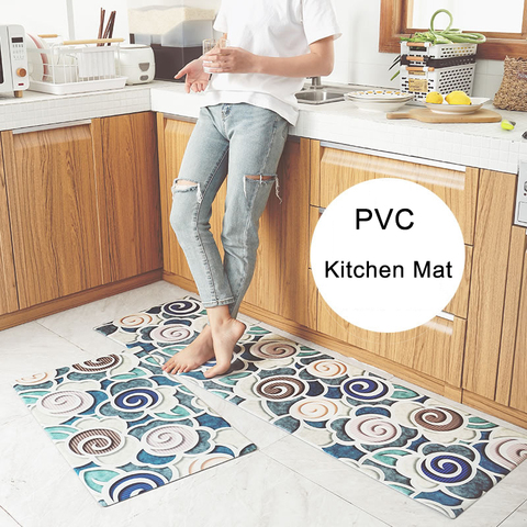 Kitchen Mats PVC Leather Modern Floor Carpets Anti-skid Doormats