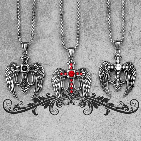 Red Black Cross Wings Men Long Necklaces Pendants Chain Punk for Boy Male Stainless Steel Jewelry Creativity Gift Wholesale ► Photo 1/6