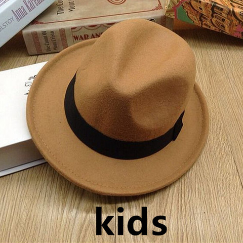 fedora hats for kids child wide brim felted solid color ribbon band belt formal casual boys girls jazz caps panama winter hats ► Photo 1/6