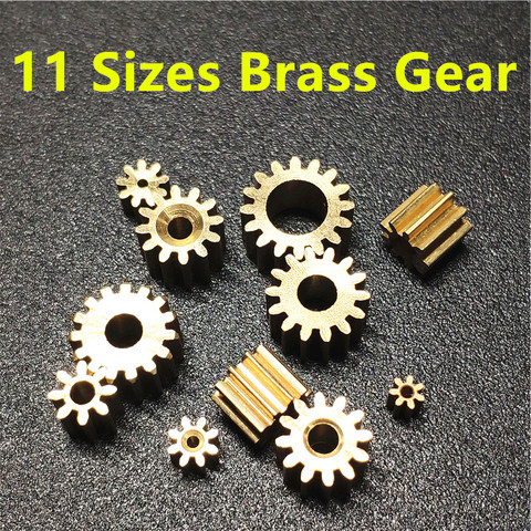 11 Sizes Brass Shaft Gears Metal Motor Teeth Copper Axis Gears Sets 1mm 2mm Hole Diameter DIY Helicopter Robot Toys Dropshipping ► Photo 1/2
