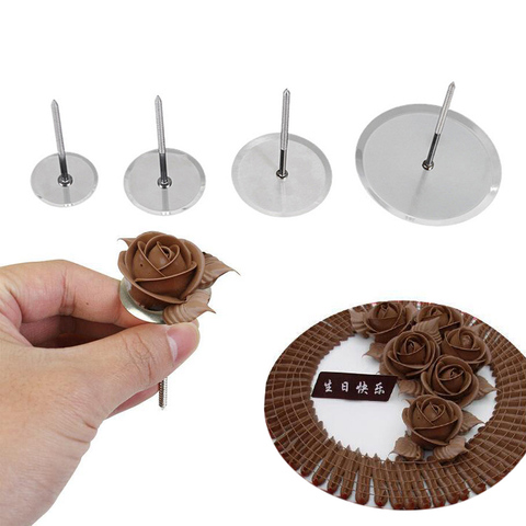 4pcs/set Cake Flower Nails Stainless Steel Piping Nail Baking Piping Stands Tools Removable Ice Cream Cake DIY Decorating Tools ► Photo 1/6