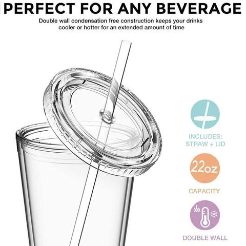 1Pc 500ml Double-walled Ice Cold Drink Coffee Tea Cup Iced Plastic With Reusable Straw Smoothie Mug Travel B1E2 ► Photo 1/6