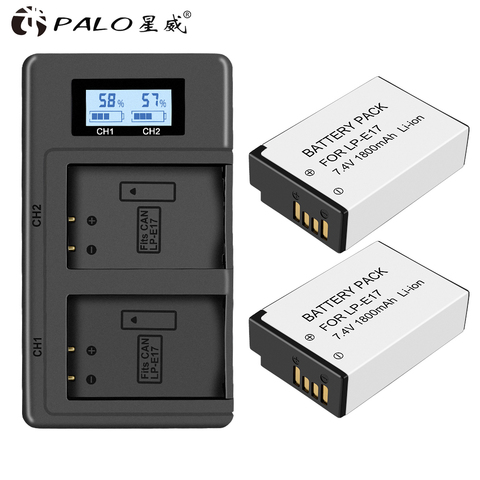 PALO LPE17 LP E17 LP-E17 Battery+LCD USB Dual Charger for Canon EOS 77D Rebel T6i T7i 750D 760D 800D 200D 8000D M3 M5 M6 T6s ► Photo 1/6