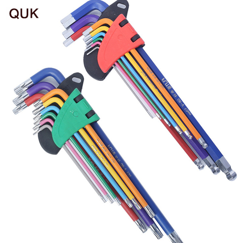 QUK Allen Key Set Hex Wrench Screwdriver Set Hexagon Spanner Universal 9Pcs Ball End Torx Star Keys Tool L Type Hand Tools Kit ► Photo 1/6