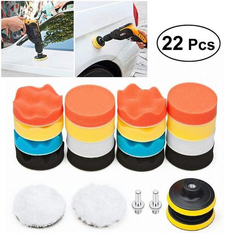 22Pc Buffing Pad Set Thread 3 inch Sponge Woolen Car Polishing pad Kit for Car Polisher Drill Adaptor M10 Power Tool accessories ► Photo 1/6