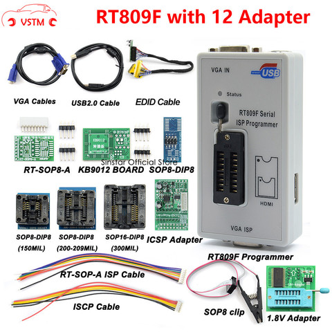 Original RT809F programmer +12 Adapters+sop8 IC clip+CD+1.8V / SOP8 Adapter VGA LCD ISP programmer adapter universal programmer ► Photo 1/6