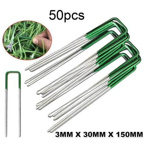 50Pcs/Set Artificial Grass Turf U Pins Metal Galvanised Pegs Staple Garden Hot-Dip Galvanizing Gardening Accessories ► Photo 1/6