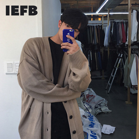IEFB / Men's Wear Knitted Sweater Loose V-neck Single-breasted Solid Color Knitted Cardigan Coat 2022 Spring Autumn New 9Y3266 ► Photo 1/6