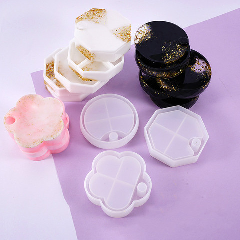 Hexagon Rotating Cosmetic Storage Box Silicone Mold Flower Makeup Organizer Jewelry Storage Fashion Make Your Own Box Resin Art ► Photo 1/5