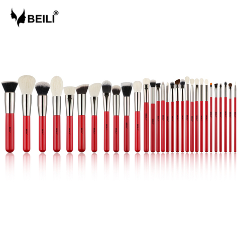 BEILI Red 30 pcs Professional Makeup Brushes Set Natural Hair brush makeup tools for Foundation Powder Blush Eyebrow highlighter ► Photo 1/6