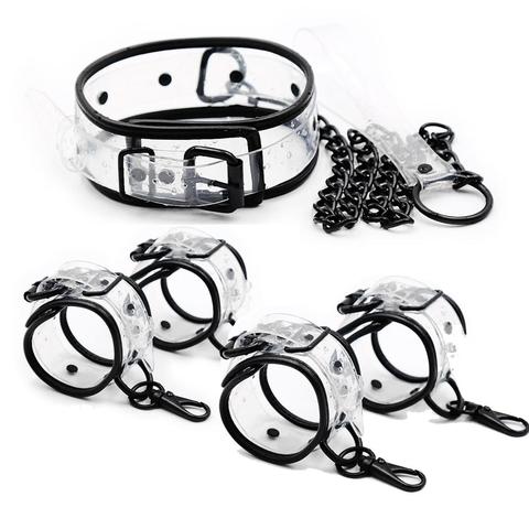 Adjustable Transparent PVC Handcuffs Ankle Cuffs Collar Neck Manacle BDSM Bondage Restraints Shackles Fetish Sex Toy for Couples ► Photo 1/6